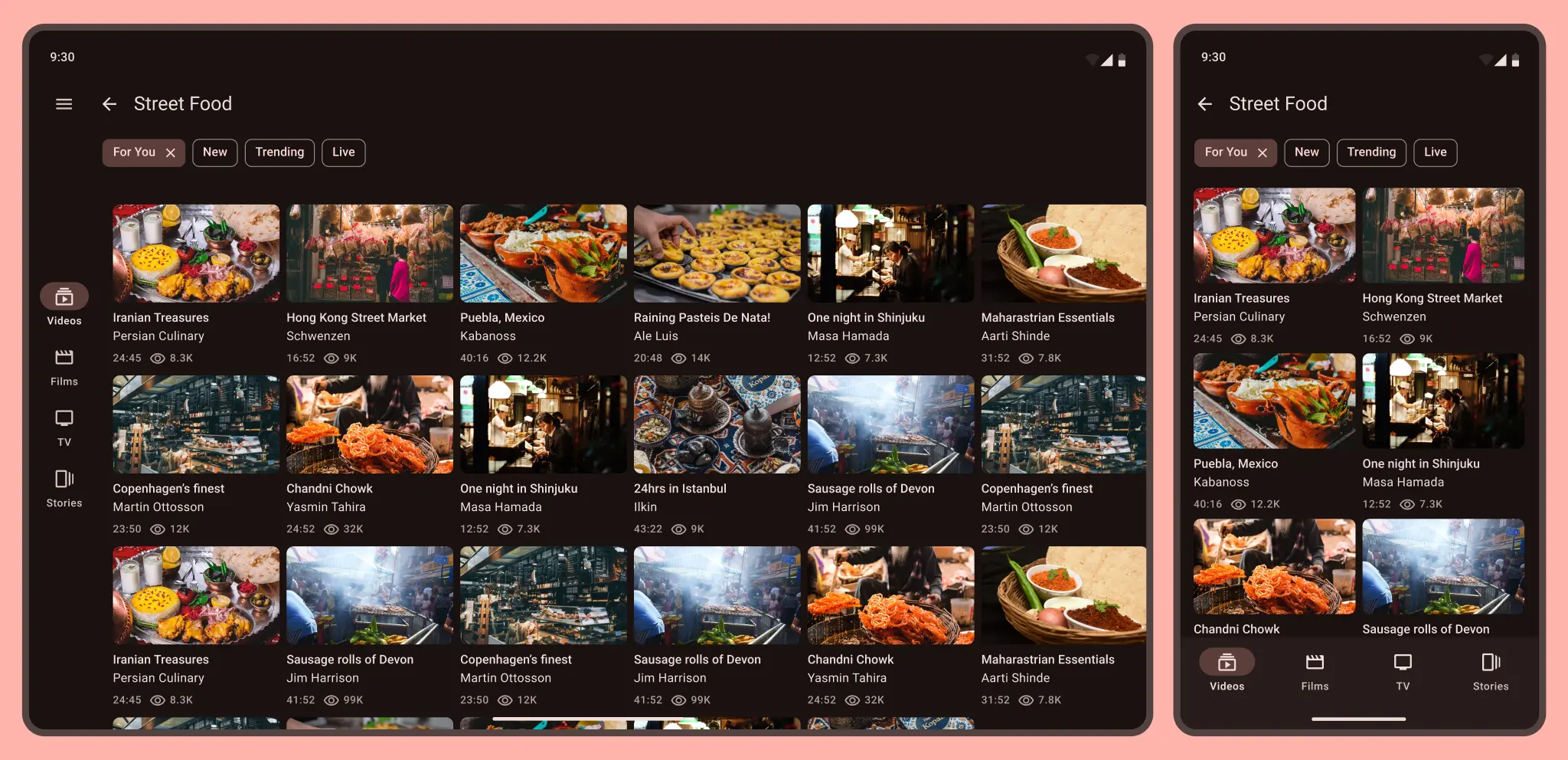 una piccola griglia di video su uno smartphone diventa stretta e opprimente su un tablet