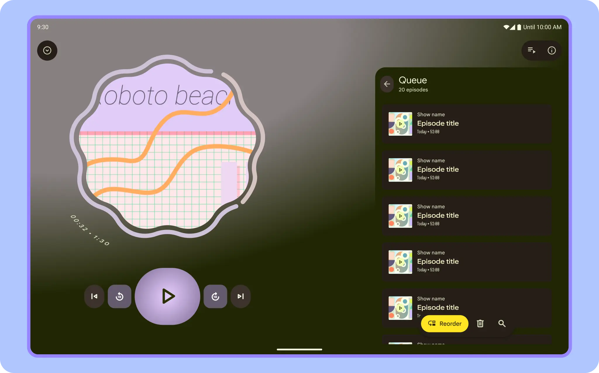 Unterstützender Bildschirm für Playlists