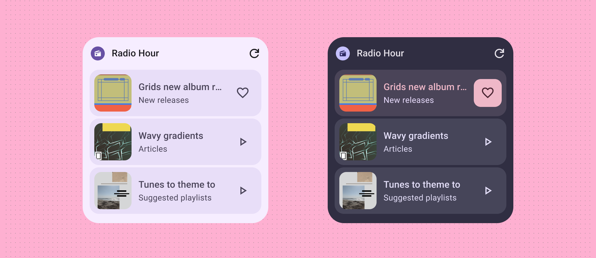 Widget avec jetons de couleur mis en évidence.