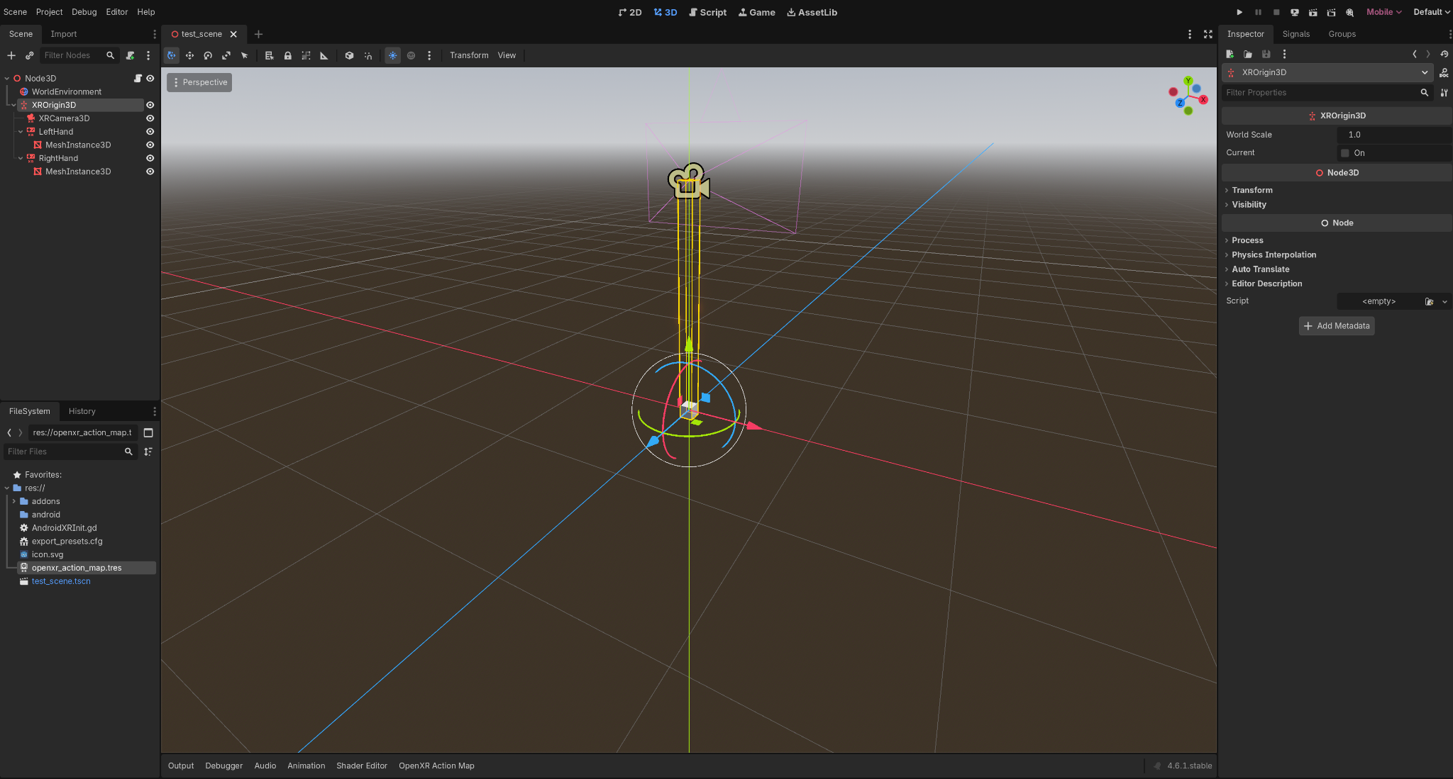 Costruisci la tua scena XR interna nel nuovo progetto Godot