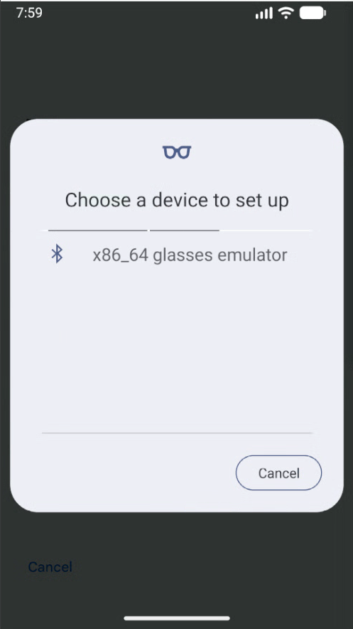 Selecione o AVD dos óculos de IA na lista que aparece.