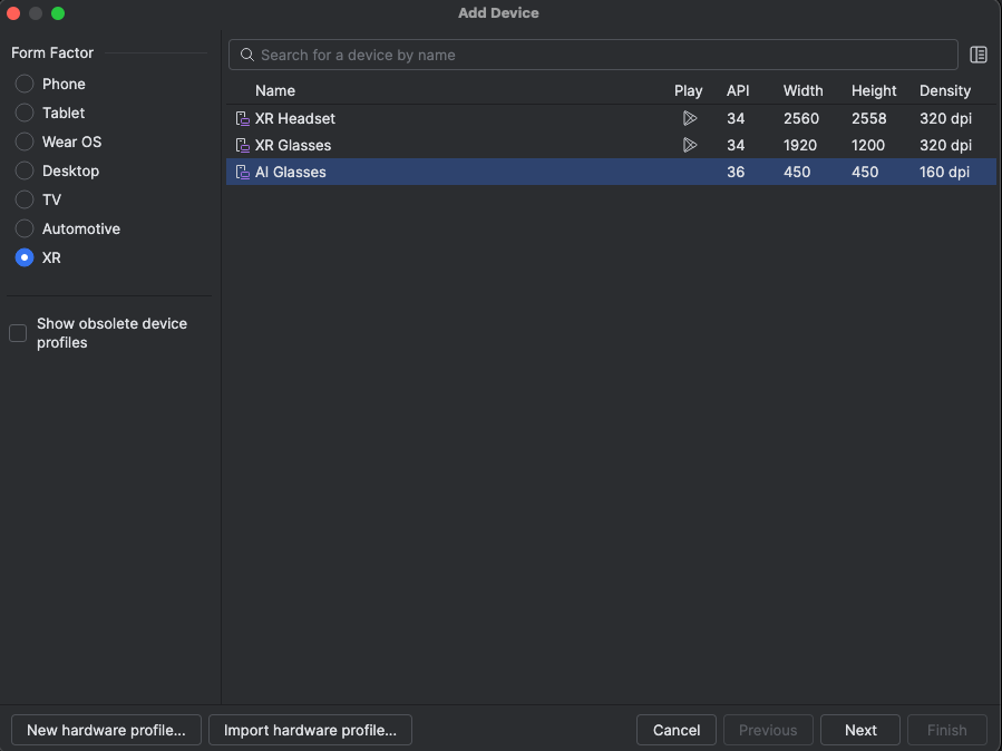 Il riquadro Device Manager in Android
Studio.