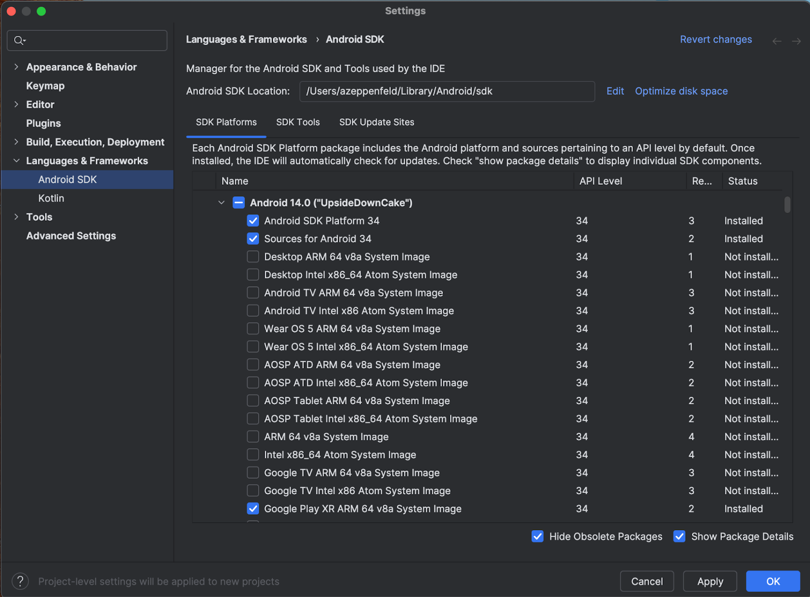 Android studio sdk platform screen