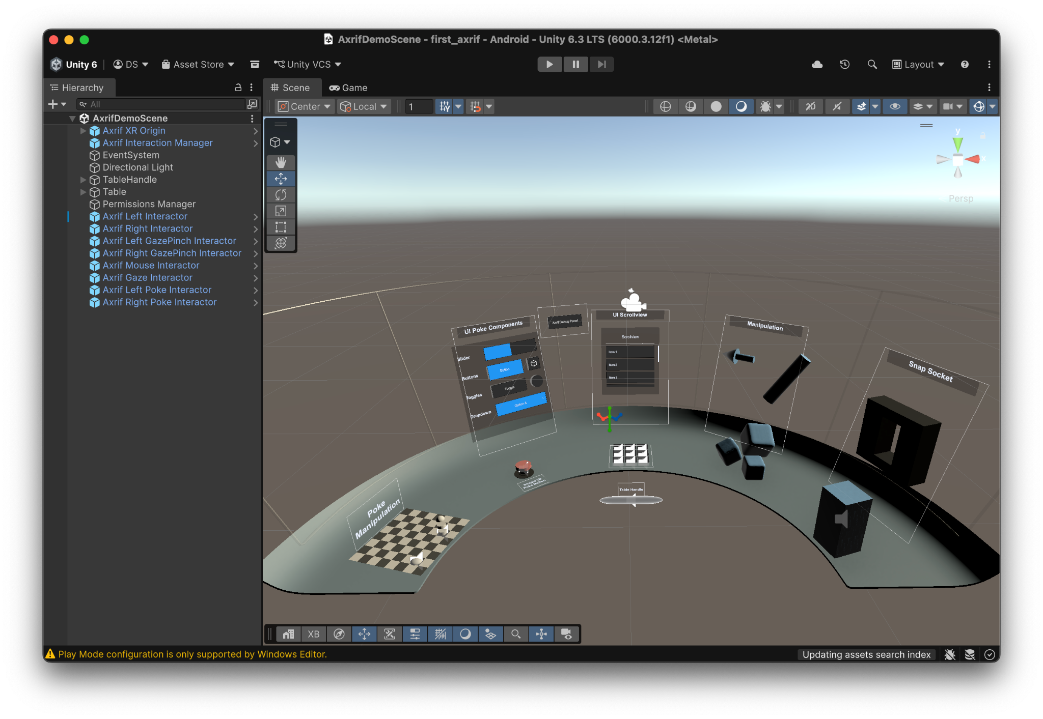 Importa il pacchetto di esempio AXRIF nel gestore dei pacchetti di Unity.