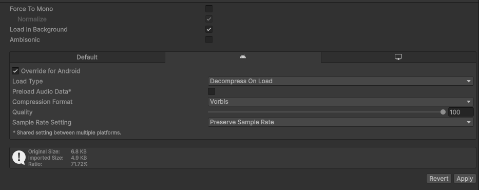 Unity settings for optimizing audio performance
