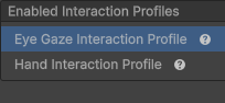 Unity settings for Enabled Interaction Profiles
