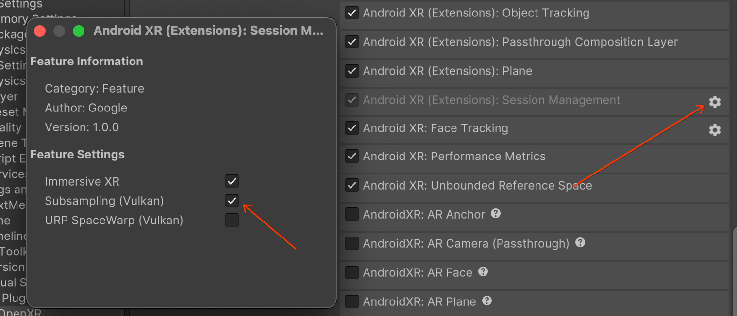 הגדרות Unity לדגימת משנה של Vulkan
