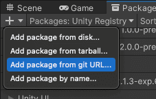 Contoh tombol Add package from git URL di UI