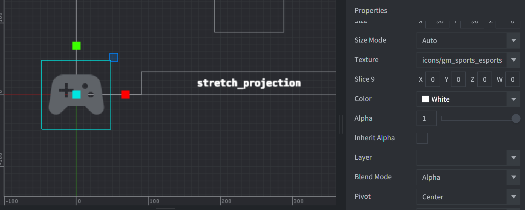 Node GUI dengan Pivot ditetapkan ke Tengah