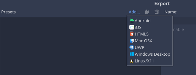 Godot Export window