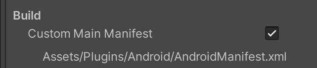 図 3. Unity Player 設定の [Custom Main Manifest] オプション
