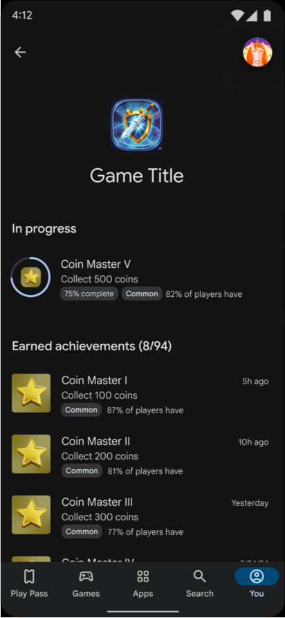 Bad achievements with duplicate names, icons, and descriptions.