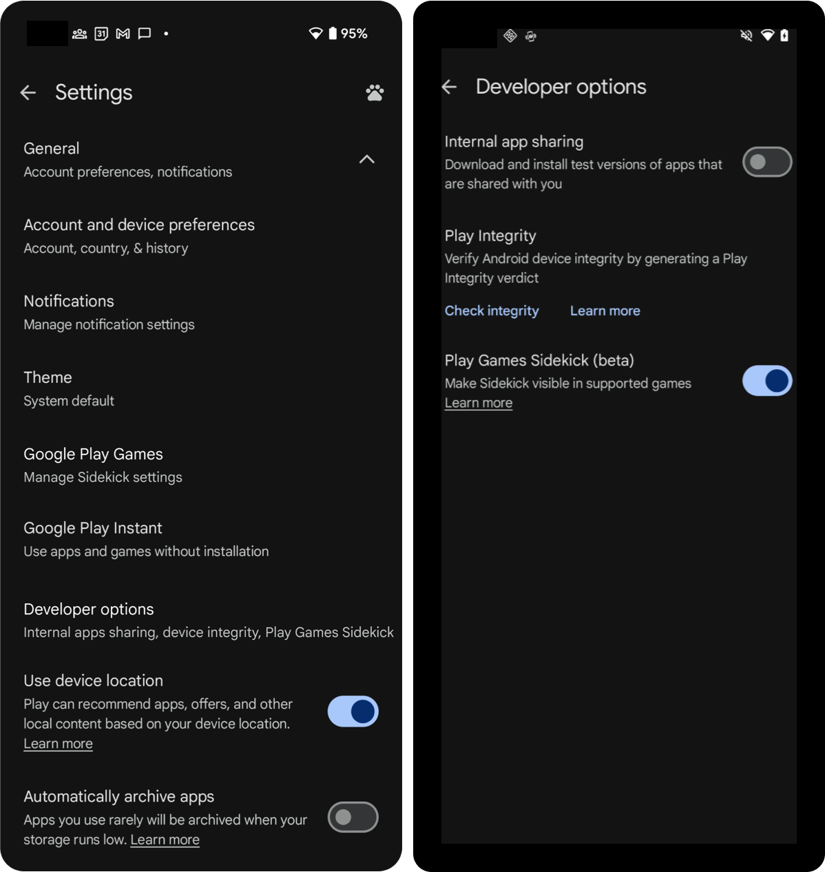 গুগল প্লে স্টোর অ্যাপে প্লে গেমস সাইডকিক (বিটা) চালু করার টগল।