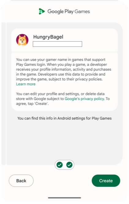 Profile creation prompt when you launch a game.