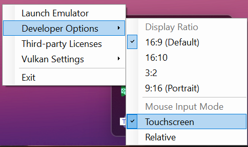 Capture d&#39;écran montrant le menu contextuel développé sur l&#39;icône de la barre des tâches HPE_Dev. Option du menu 