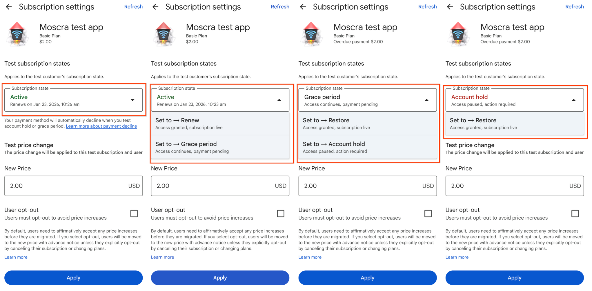 subscription state transition