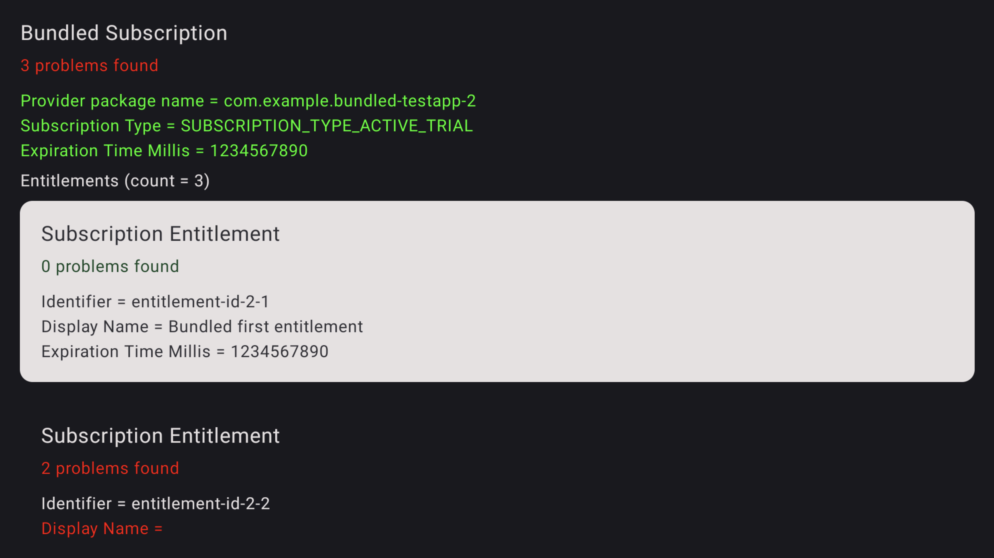 Capture d'écran des détails de l'erreur de l'application de validation