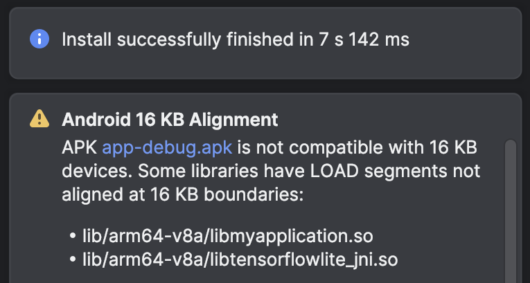 Notifikasi peringatan Studio tentang masalah penyelarasan dalam project