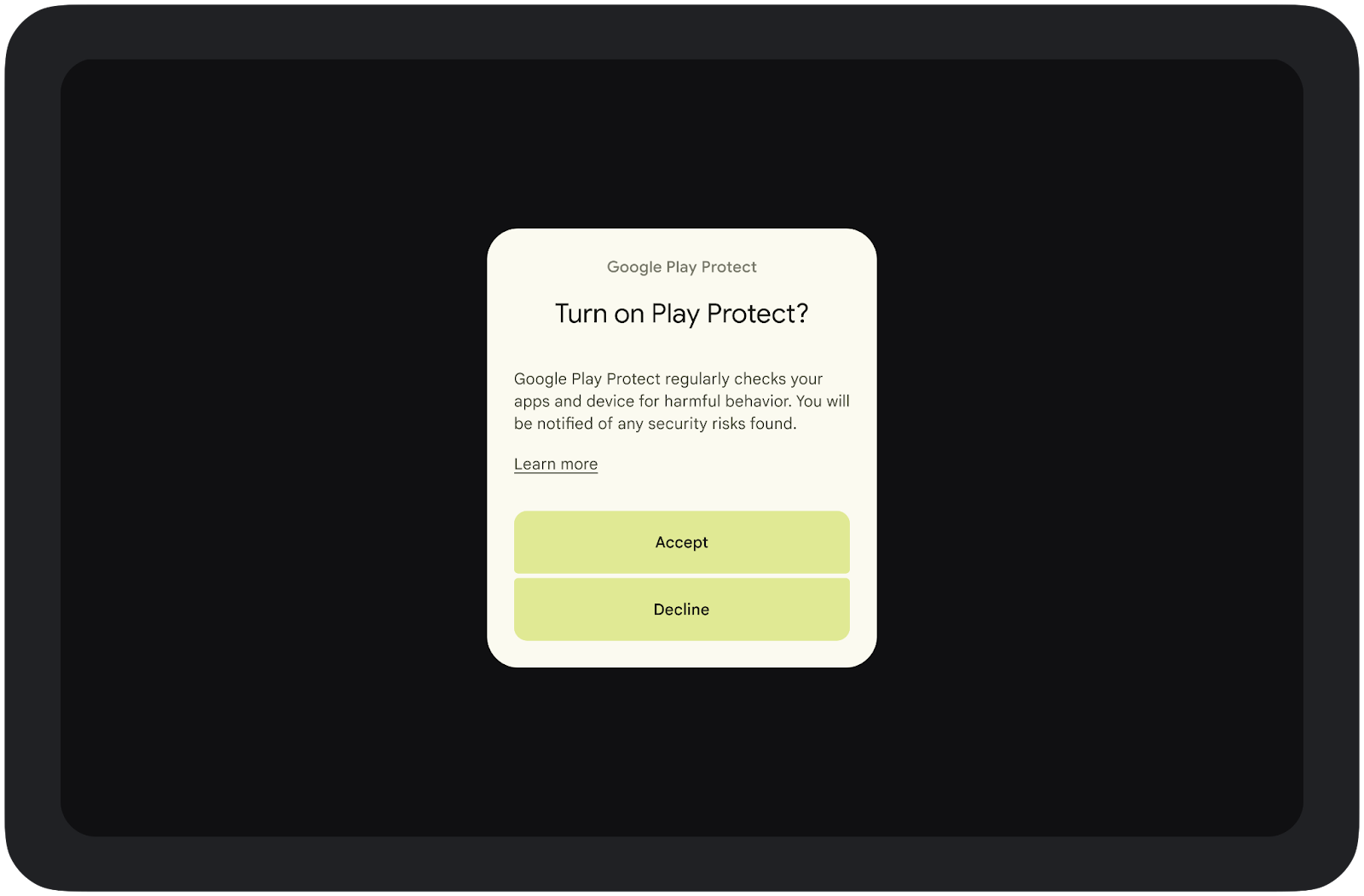 Play Protect चालू करने का डायलॉग