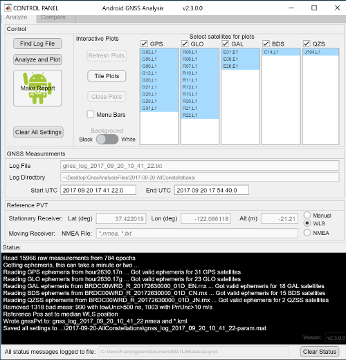 Panel sterowania GNSS Analysis