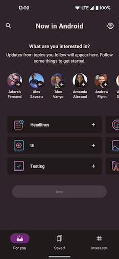 يستخدم تطبيق Now in Android عنصر احتفاظ بحالة فئة عادية لإدارة منطق واجهة المستخدم