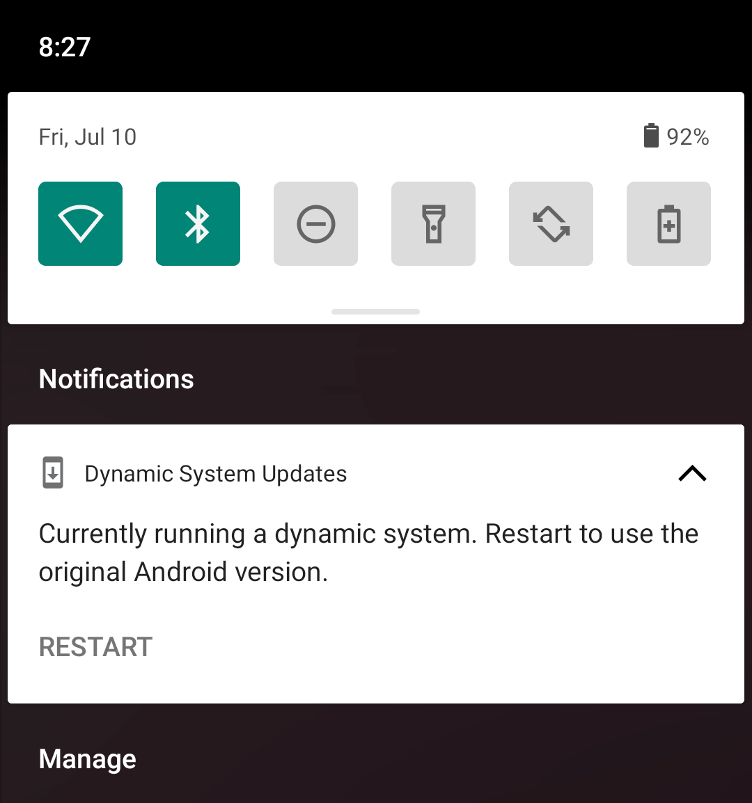 DSU notification with an option that lets you reboot the device using the
original system image