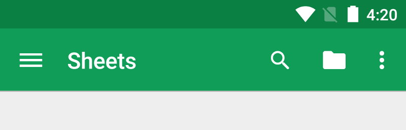 An image showing the app bar for the Google Sheets app