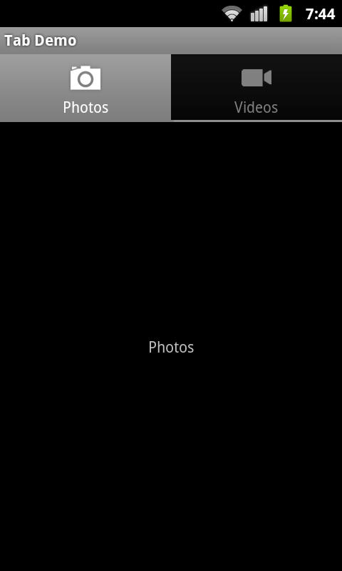 ตัวอย่างแท็บที่ทำงานบนอุปกรณ์ Android 2.3 (ใช้ TabHelperEclair)