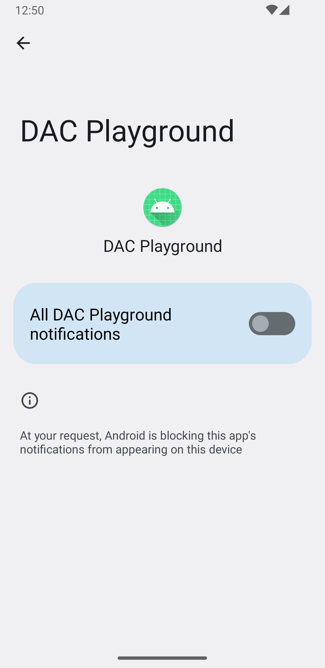 An image showing the App Info, Notification screen of your app.