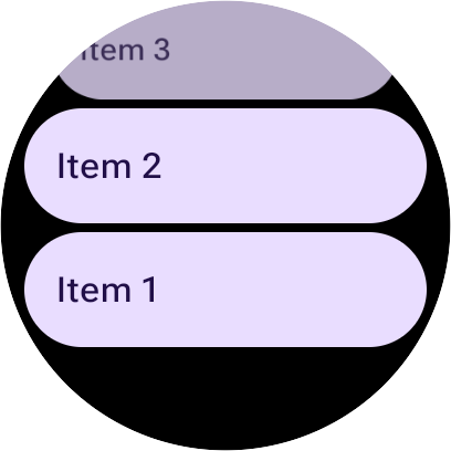 Un elemento TransformingLazyColumn con layout inverso, che mostra l'elemento 1 in basso e gli elementi in ordine decrescente verso l'alto.