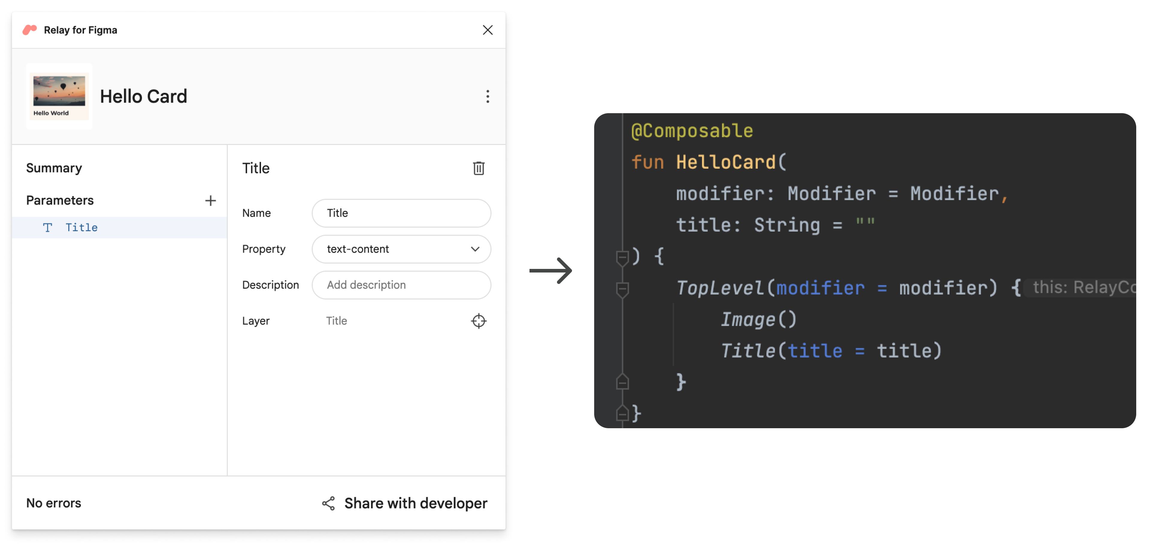 Title parameter in Figma and in the generated code