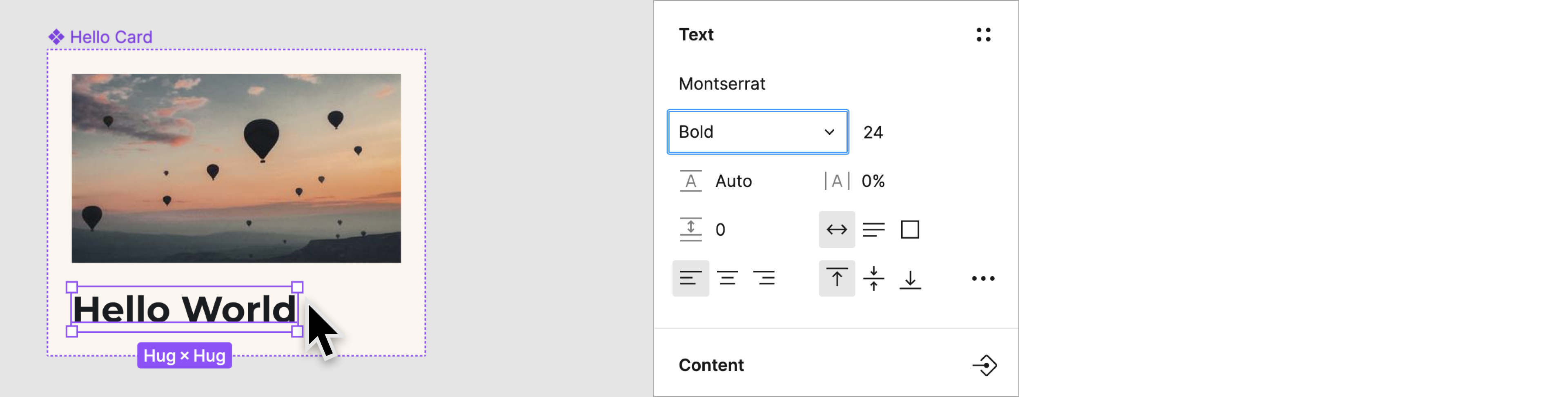 Title text selected and bolded in Figma