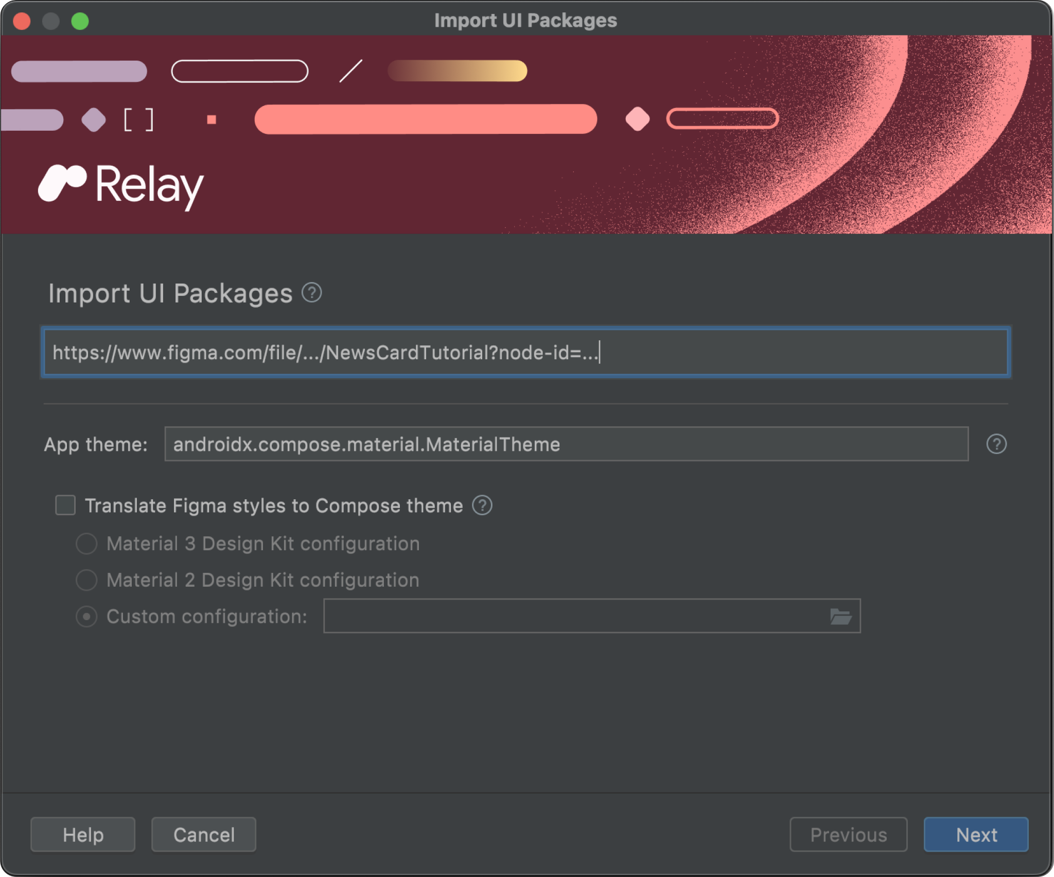 Import UI Packages dialog