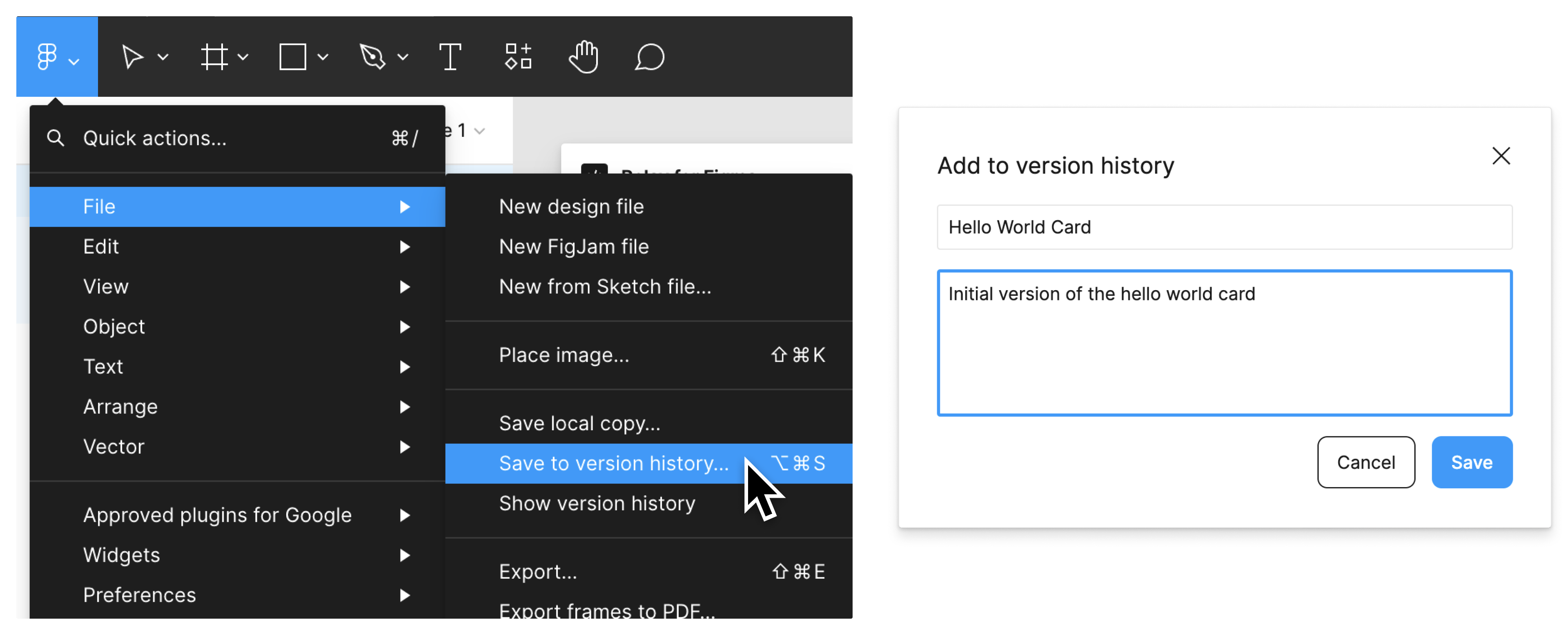 Save to version history in Figma