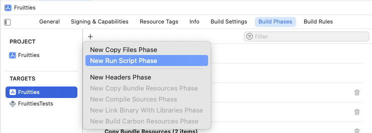 Adding a new run script build phase