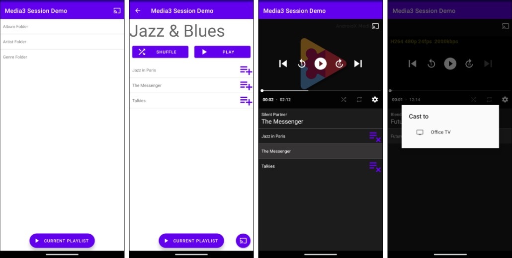 Screenshot yang menampilkan MediaRouteButton di UI.