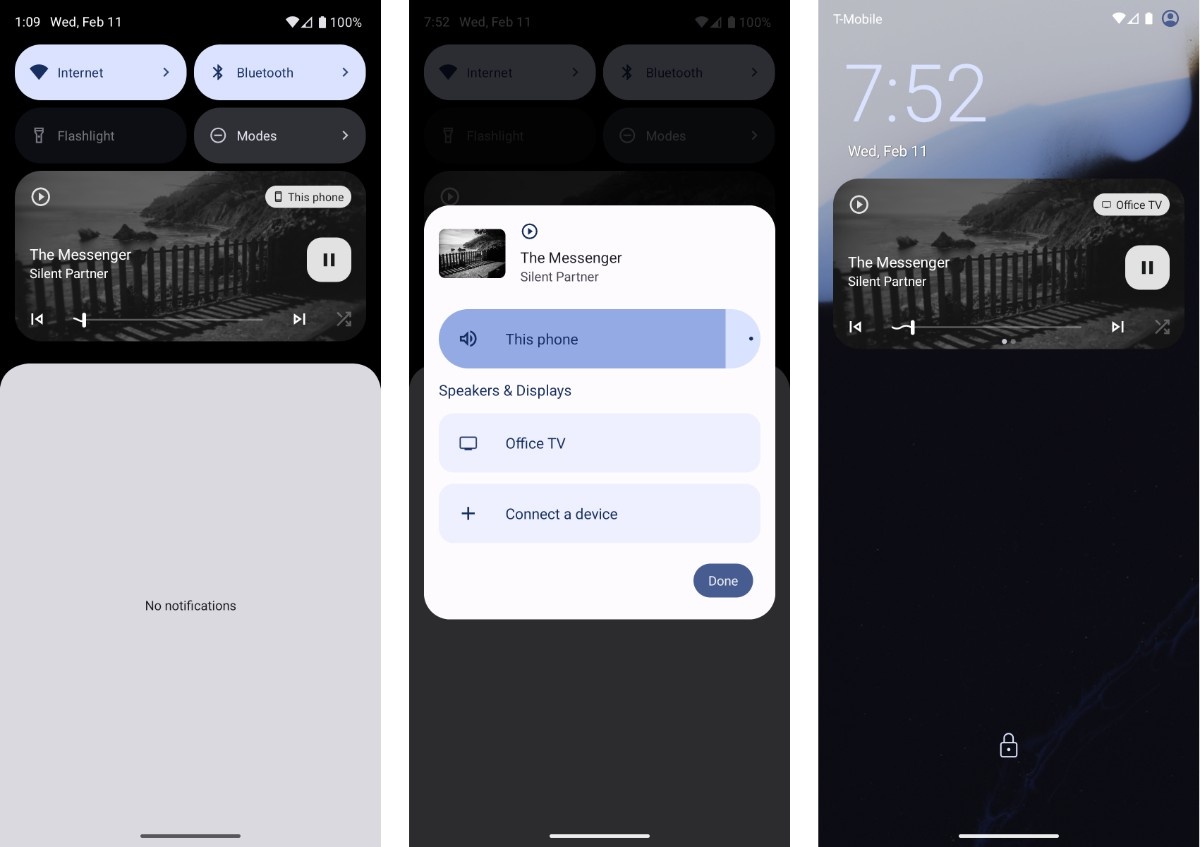 Captura de tela mostrando a interface do seletor de saída nas notificações.