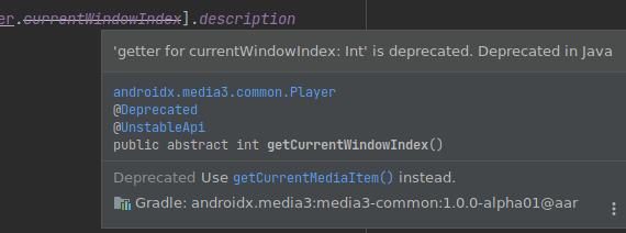 ภาพหน้าจอ: วิธีแสดง JavaDoc ด้วยวิธีการอื่นของเมธอดที่เลิกใช้งาน