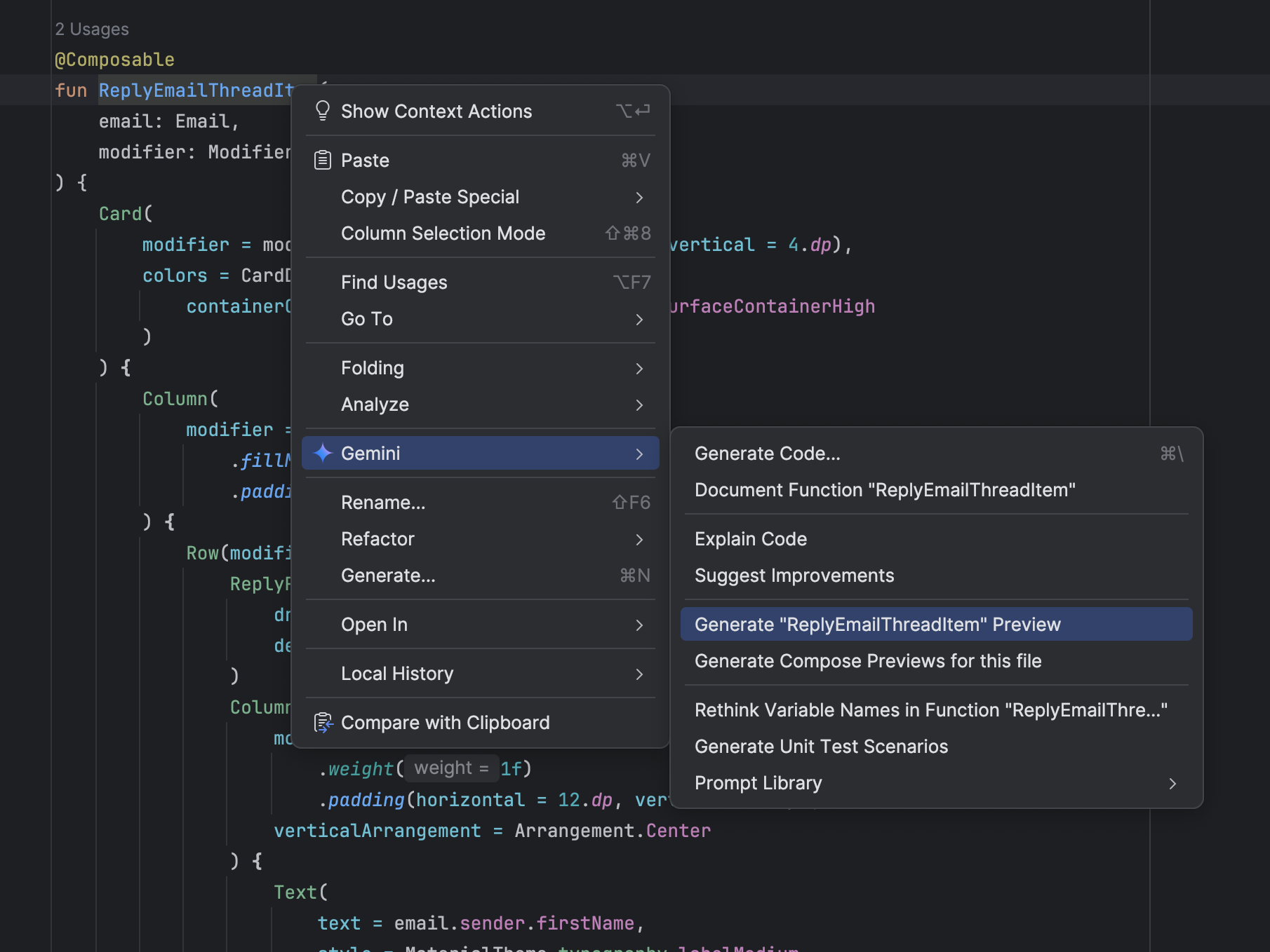 Geração de prévia de composição com o Gemini