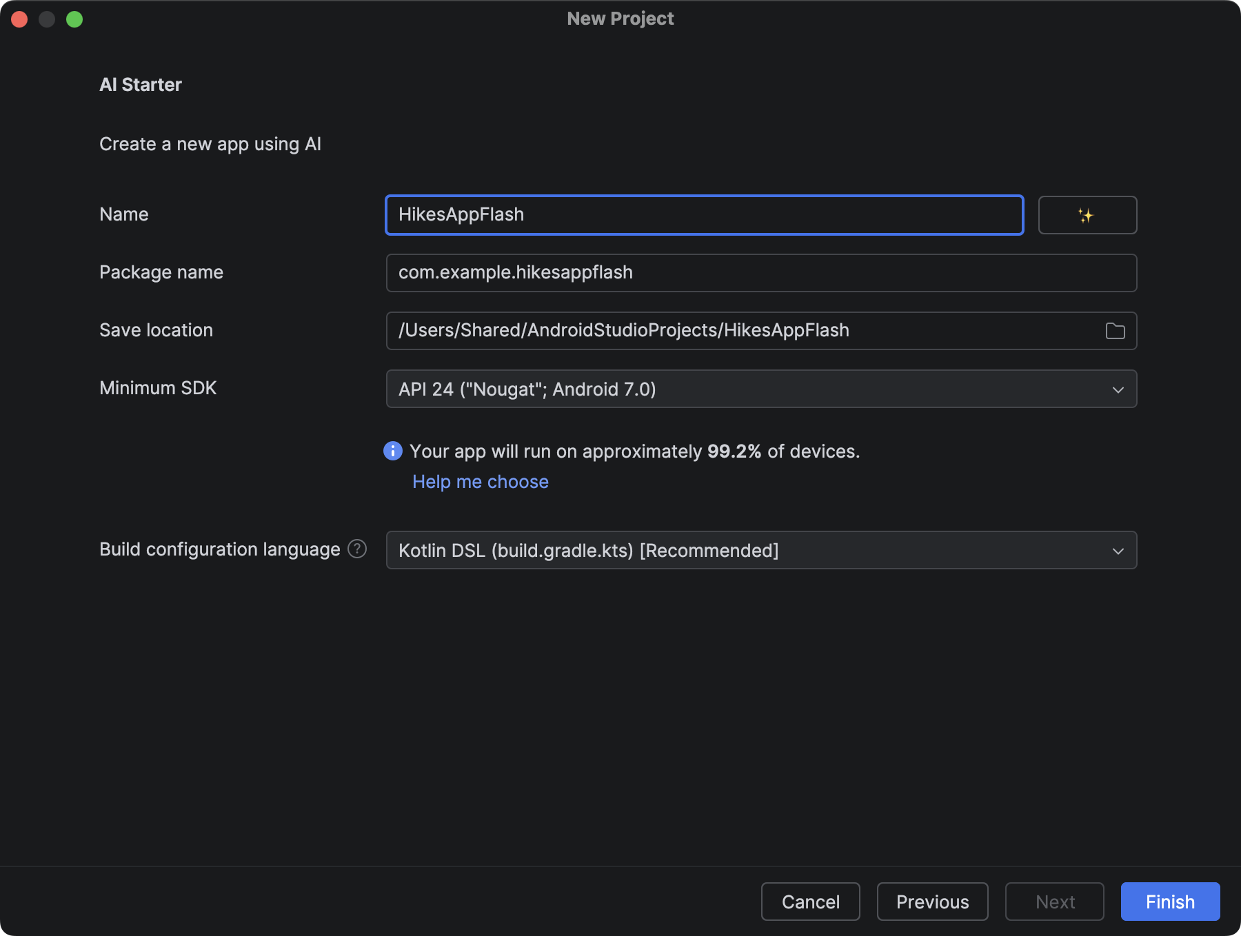 अपने ऐप्लिकेशन प्रोजेक्ट को नाम दें.