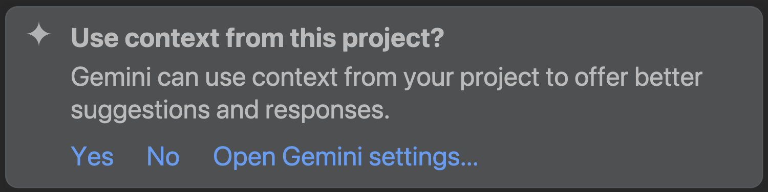 Kotak dialog 'Enable Gemini context awareness for this project?' di Android Studio.