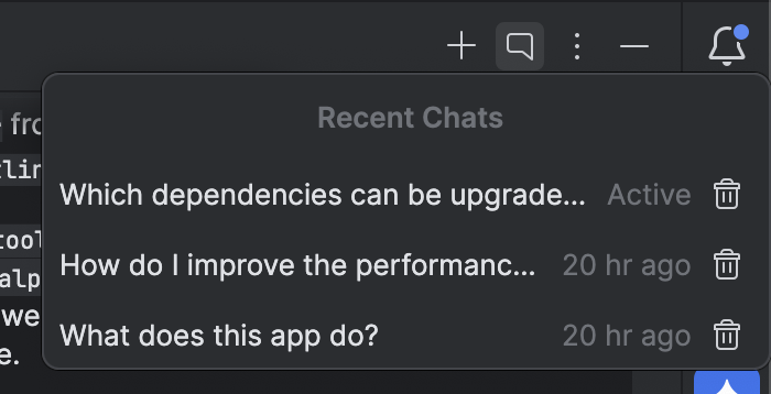 সাম্প্রতিক চ্যাট বিষয়গুলির একটি তালিকা।