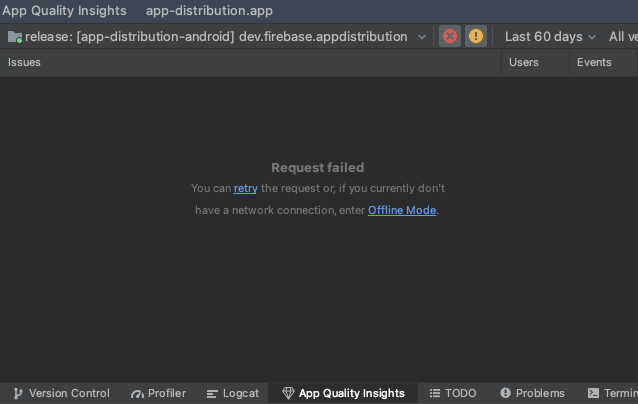 App Quality Insights offers offline mode.