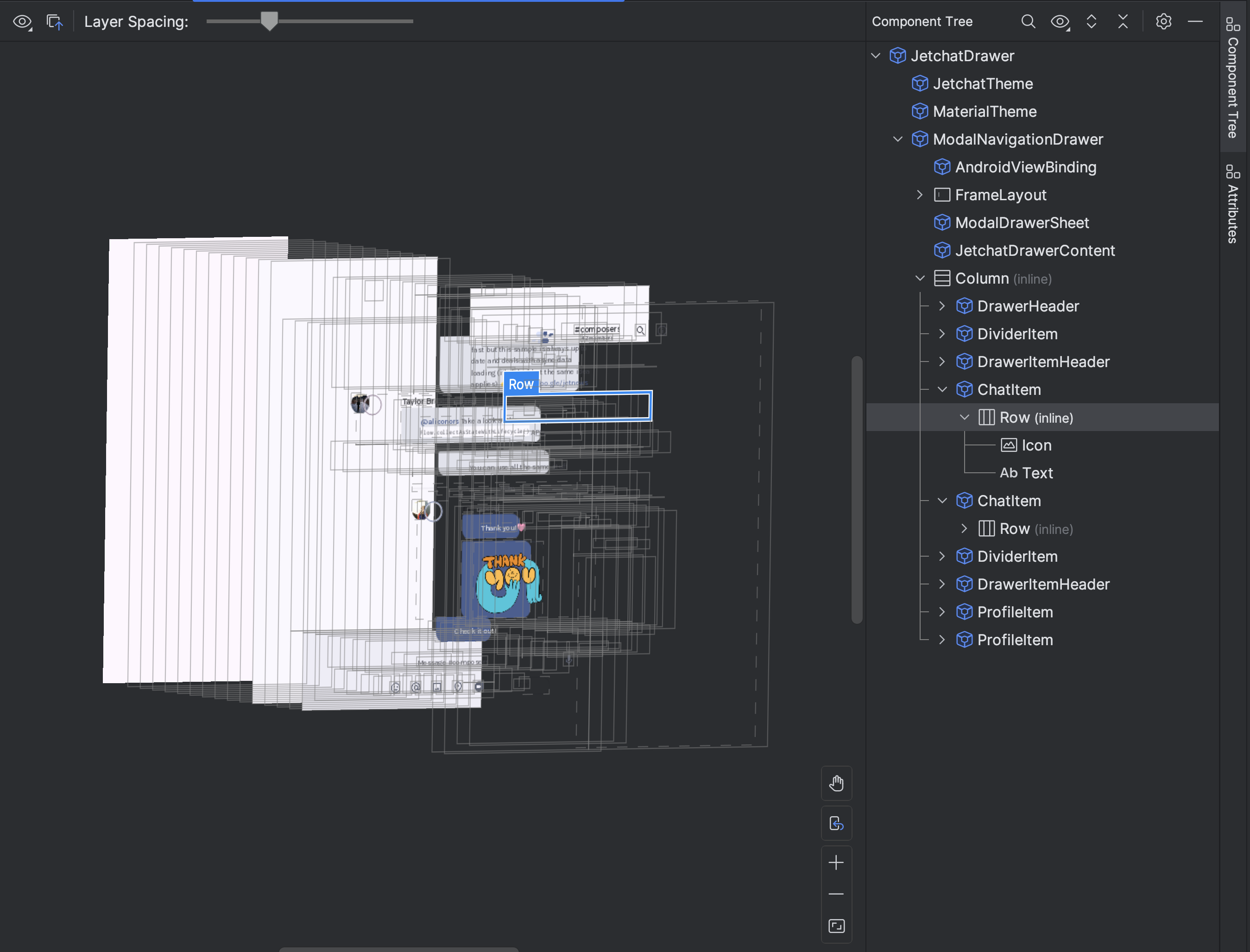 Layout Inspector: khung hiển thị 3D