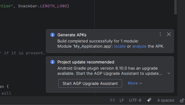 Haz clic en Locate en la notificación de APK generado