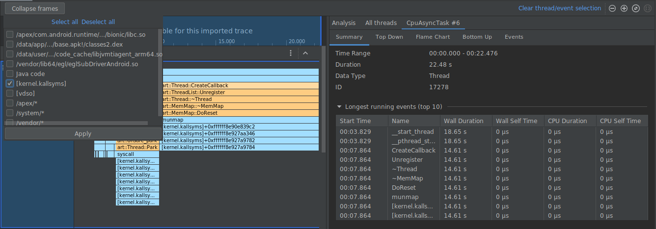 ตัวอย่างเมนู simpleperf
