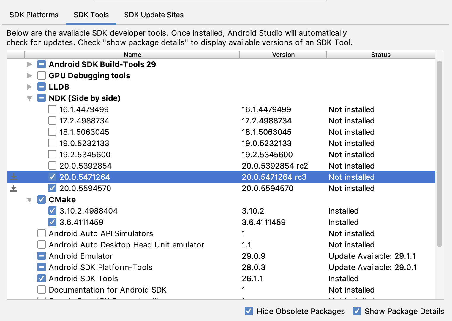 Immagine della finestra Strumenti SDK