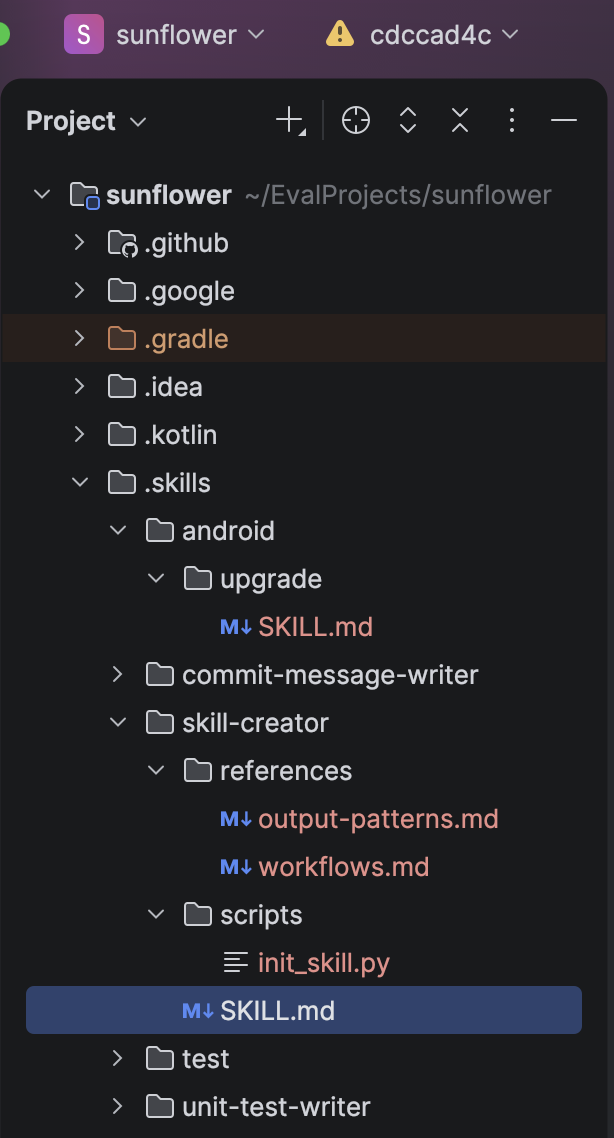 显示技能文件在项目中的位置的目录结构