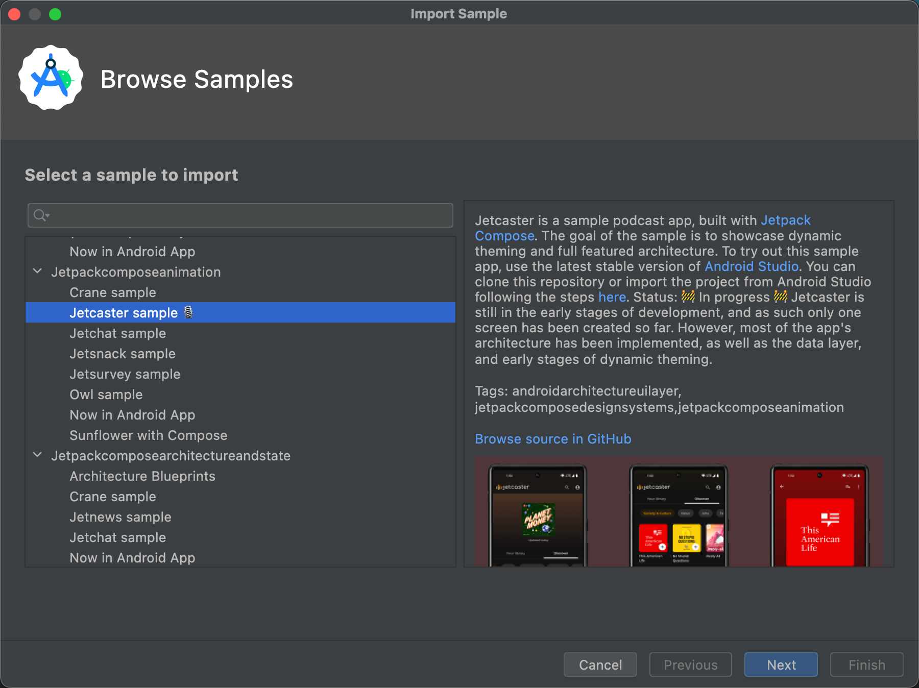 Dialog Browse Samples