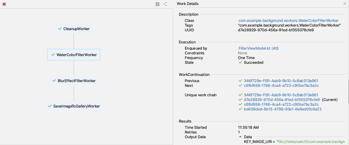 WorkManager Inspector ワーカー チェーン